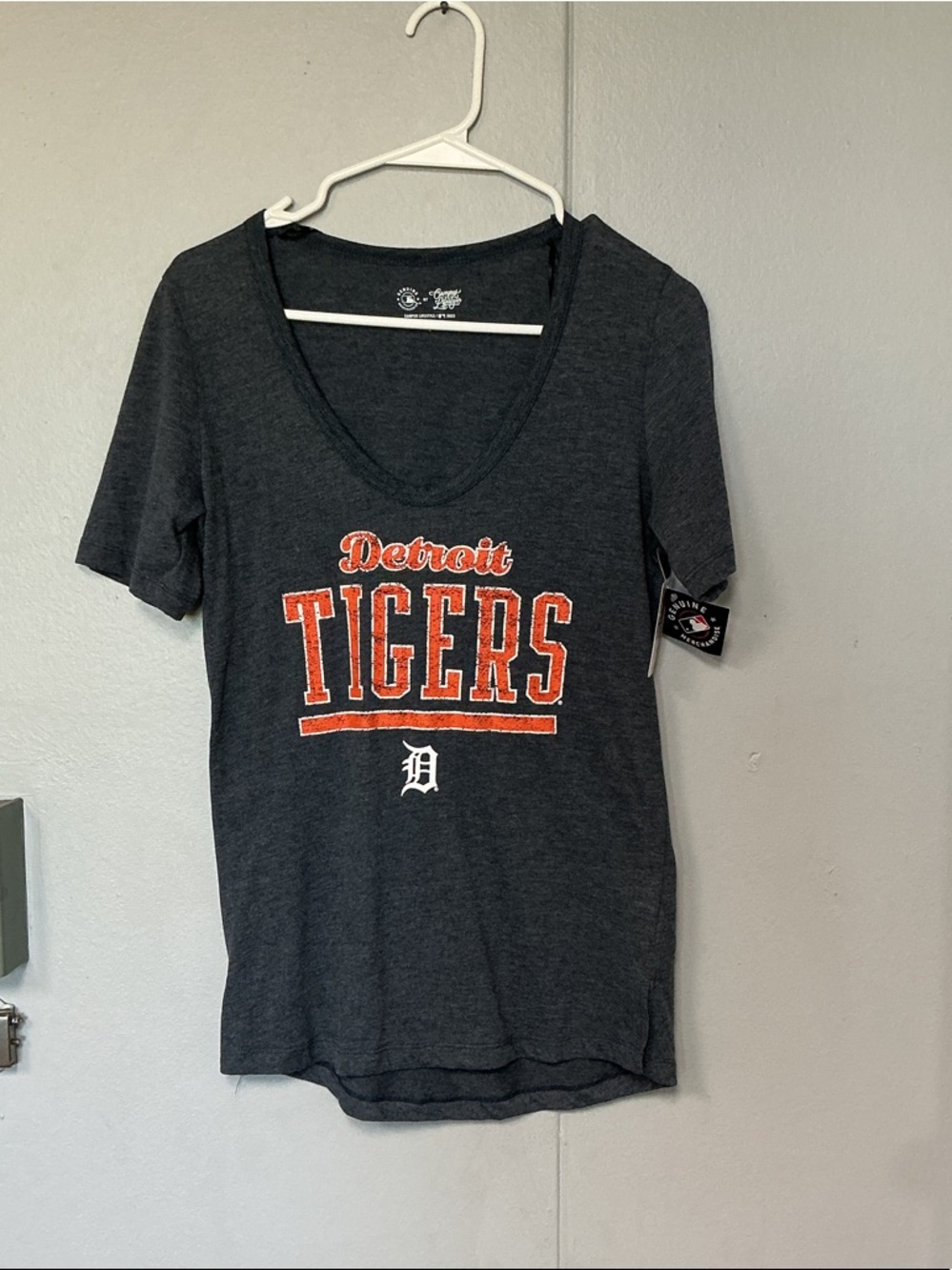 MLB Detroit Tigers Charcoal Gray Short Sleeve Tee with Orange Logo